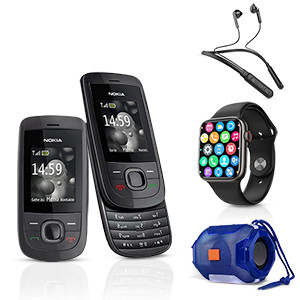 4 in 1 Bundle Offer, Nokia 2220 , Neckband Wireless Headset, Smart Watch Series 7, Bluetooth Speaker