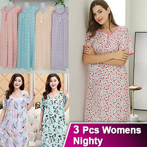 3 PCS Women Nightgowns, Soft 100% Cotton Short Sleeves Comfy Ladies Nightdress,NGWSN