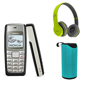 3 in 1 Bundle ,Nokia 1112 Mobile Phone ,P47 5.0 Wireless Headphone, Noise Reduction Technology DPS Digital Signal process ,TG113 Portable Bluetooth Speaker