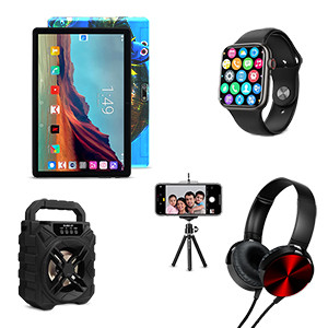 5 in 1 Pack, Kids WIFI Tablet  with Free Smart Watch,  Wired Extra Bass Headset. PK3, Bluetooth Speaker. RM-S28, and Mobile Stand